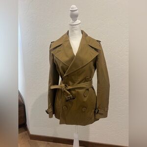 Joseph Townie Trench Twill Khaki Brown Green Short Cotton Fitted Jacket 36 Small